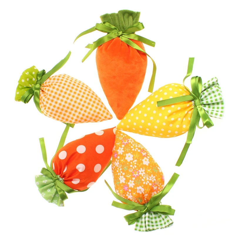 Easter Carrot Drawstring Gift Bags Cute Fabric Candy Bag Large Capacity Portable Pouch for Easter Party Treat Wrapping Holiday