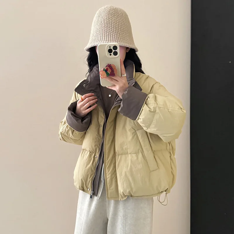Women's Autumn Winter New White Duck Down Coat Short Down Jacket Sweet Patchwork Korean Loose Cropped Jacket Long-sleeved Top