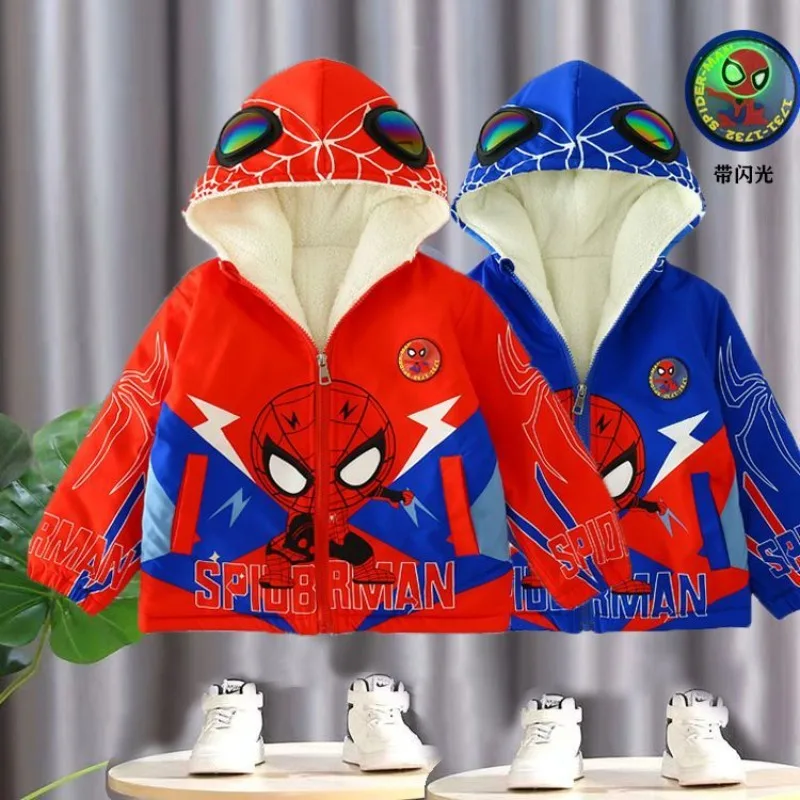 

Marvel Avengers Winter Cotton Jacket Boys Thickened Jacket Lights Up New Spider-Man Plus Velvet Warm Cotton Jacket Top Gift