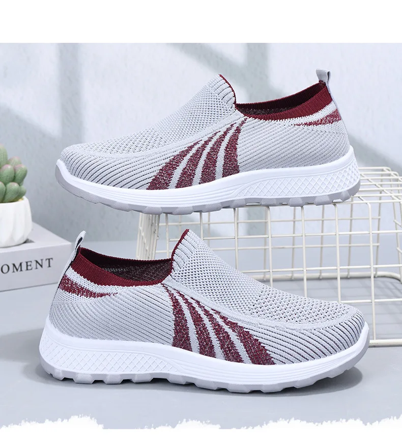 Damen-Sneaker aus Stricknetz, zum Überziehen, atmungsaktiv, leicht, mit weicher Sohle, rutschfest, für Freizeitaktivitäten, zum Spazierengehen, für ältere Damen, für den täglichen Gebrauch im Freien. – Detail 16