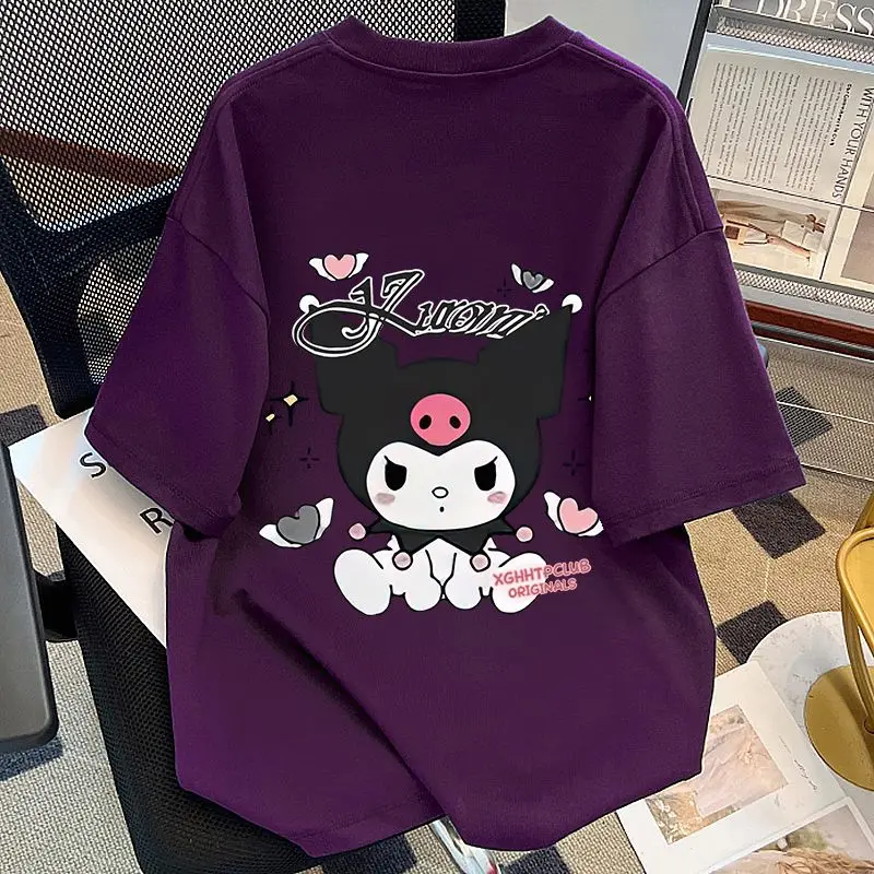 

Футболка Sanrio Kuromi с принтом, повседневная, универсальная, с коротким рукавом ​ ​ Мягкий хлопок Y2K Revival для офиса и повседневной летней одежды K-trend