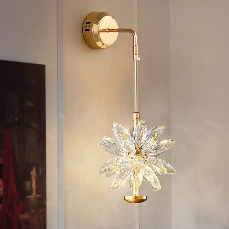 

Premium ice crystal flower bedroom bedside wall lamp 2025 new modern light luxury aisle balcony crystal wall lamp