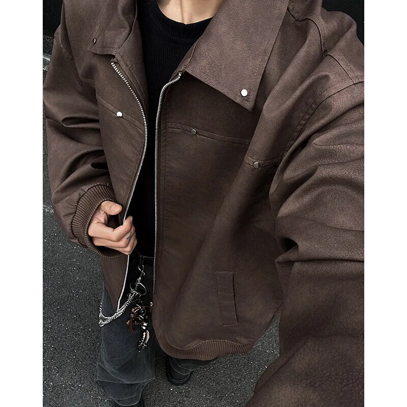 Spring Short Jacket Men Fashion Retro Tie Dye Jacket Men Streetwear Hip-hop Loose Bomber Jacket Mens Motorcycle Jackets Coat