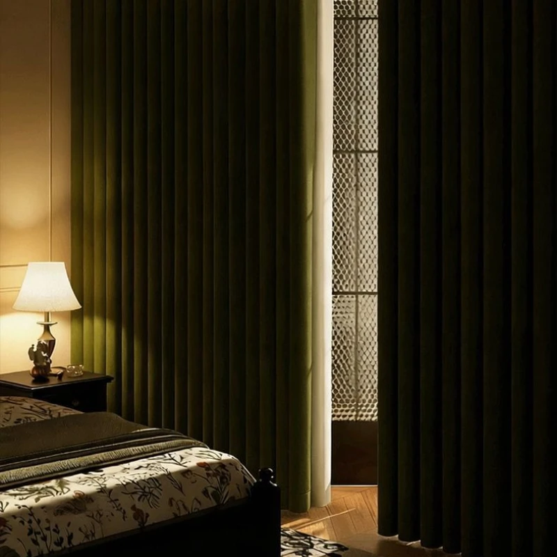 Green Vintage Curtains Cotton-linen High Luxury Blackout Thicken Curtain for Living Room Bedroom Household Sunshade Window Drape