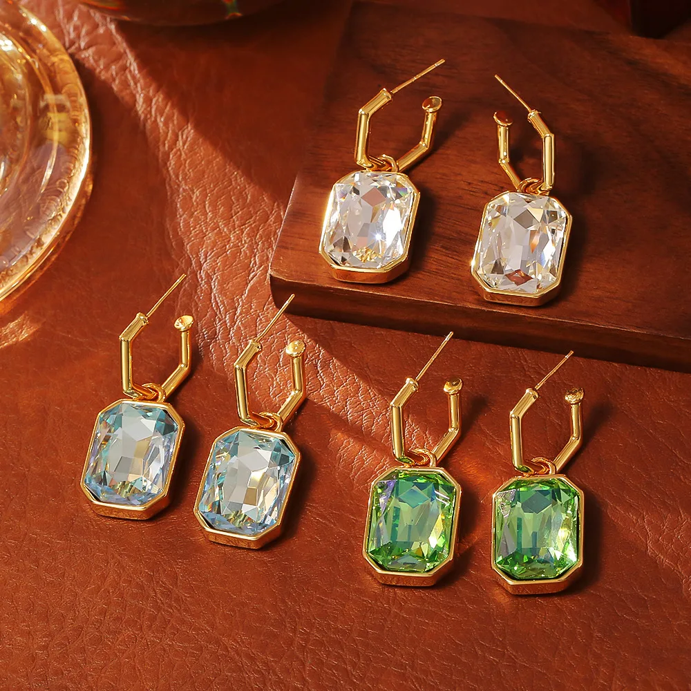 

European and American Retro Cube Sugar Crystal Earring Cubic Zirconia Crystal Earrings Jewelry For Women