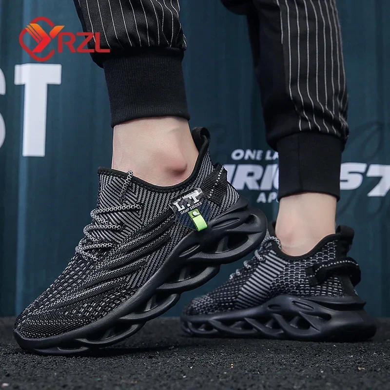 Yrzl masculino esportes correndo preto sapatos de corrida tênis casuais ao ar livre malha respirável feminino luz absorção de choque tênis preto