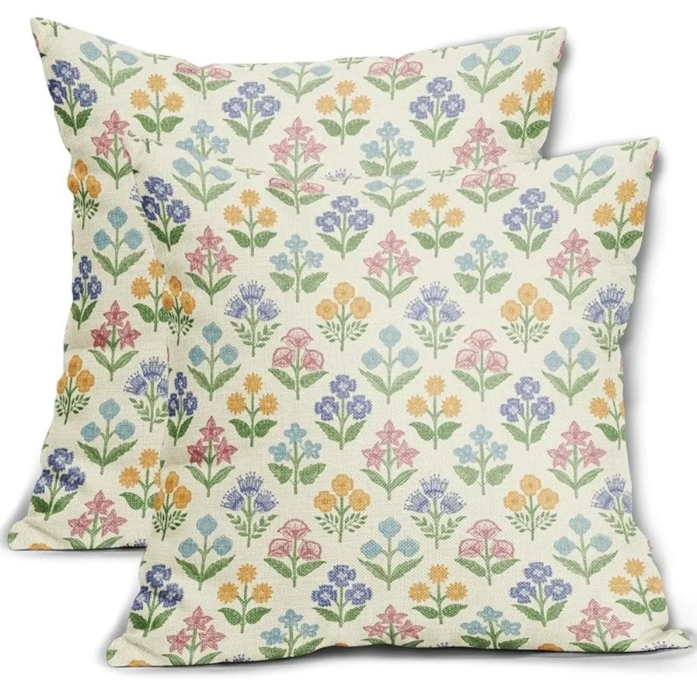 Vintage Floral Style Throw Pillow Cover Bohemian Double Side Pattern Cushion Cover 18x18 Inch Decorative Cushion Case