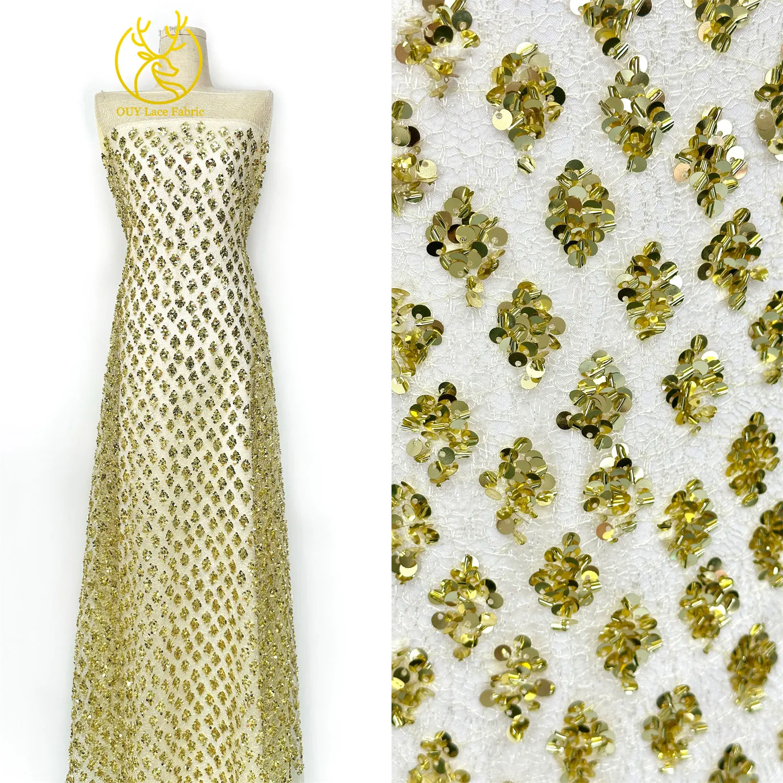 Neuester eleganter französischer Pailletten-Spitzenstoff 2026 Afrikanischer nigerianischer Spitzenstoff, geeignet für Damen-Partykleider und Hochzeitskleider – Detail 7