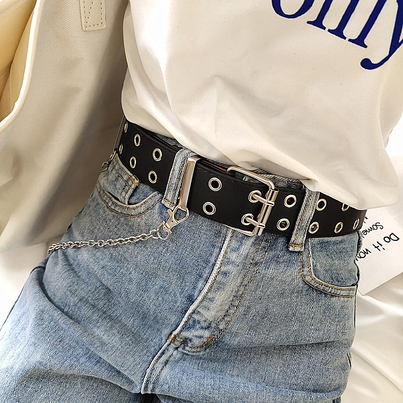 Coffee Black Color Women Belt Leather Pin Buckle Belt New Punk Wind Jeans Fashion Individual Decorative Belt Chain Belt