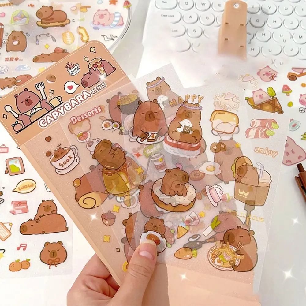 4 Pcs/bag Cartoon Capybara Sticker Creative Waterproof Capybara Ledger Material Aesthetic Cute Stationery Sticker Diary
