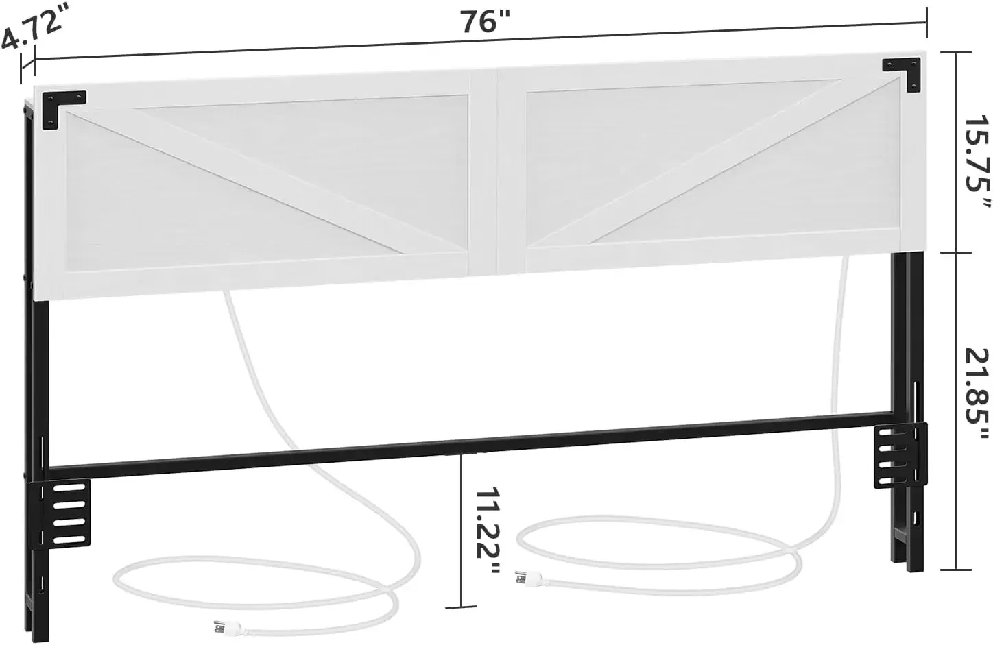 Size Headboard, Headboard with 2 Outlets and 4 USB Ports, Farmhouse Headboard, with LED Lights, Secure Storage with Raised