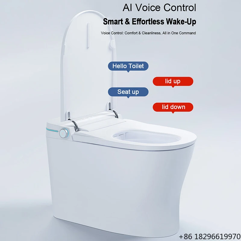 Smart Toilet with Built-in Water Tank Water Pump Zero Water Pressure Required Auto Sensor Lid Instant Heating Bidet Warm Air Dry