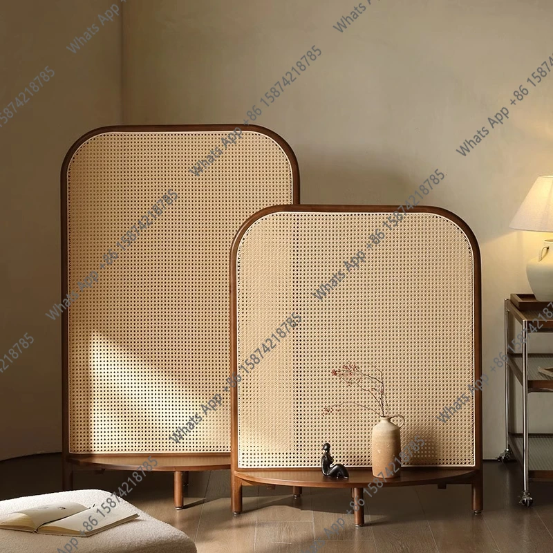 VB C Aesthetic Screen Partition Solid Wood Rattan Shading Movable Partition Room Divider Biombos Decoration Screens Room Divider