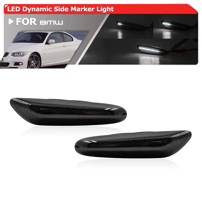 2x Smoked Front Fender White Sequential Led Side Marker Blinkers Indicator For BMW E81 E82 E87 E88 E90 E91 E92 E93 X1 Alpina B3