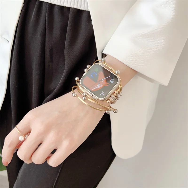 Dla iWatch Diamond Metal + nylonowe paski od zegarków do serii zegarków Ultra 8 49mm 45mm 44mm perłowy pasek do zegarka Apple 40mm 41mm bransoletka