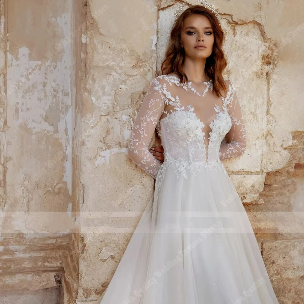 Hohe Qualität Tüll Frauen Brautkleider Sexy V-ausschnitt A-Line Spitze Blume Drucken Vintage Brautkleider Vestidos De Novias Angepasst