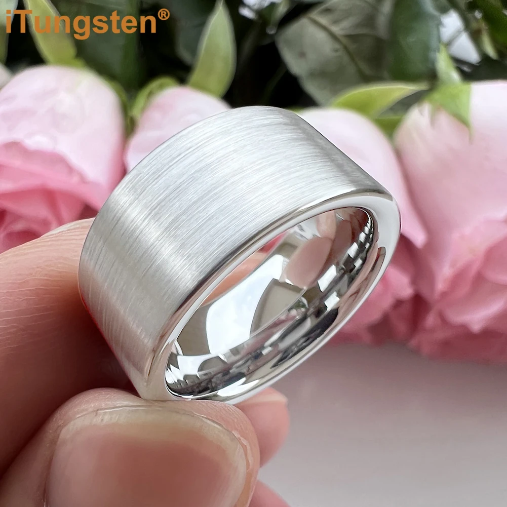 iTungsten 10mm Flat Engagement Wedding Band Tungsten Carbide Finger Ring for Men Women Fashion Jewelry Brush Finish Comfort Fit