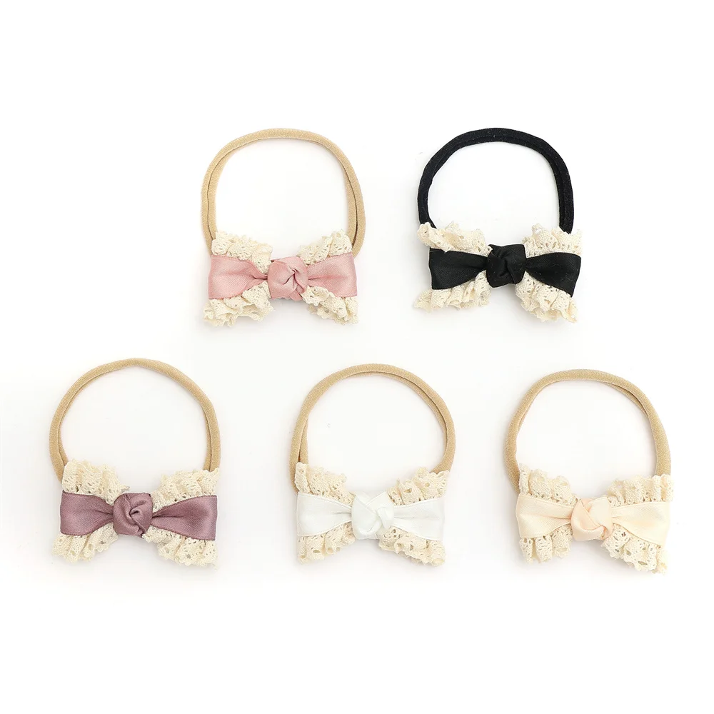 Satin Cotton Ruffle Lace Ribbon Hairband Girls Band With Tail Colorful babyclip Hair Accessories Scruchies