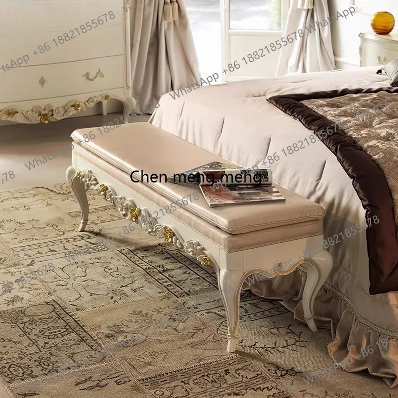 

Европейский прикроватный табурет, неоклассический прикроватный табурет из массива дерева с резьбой, легкий роскошный диван для спальни, табурет для переобувания.