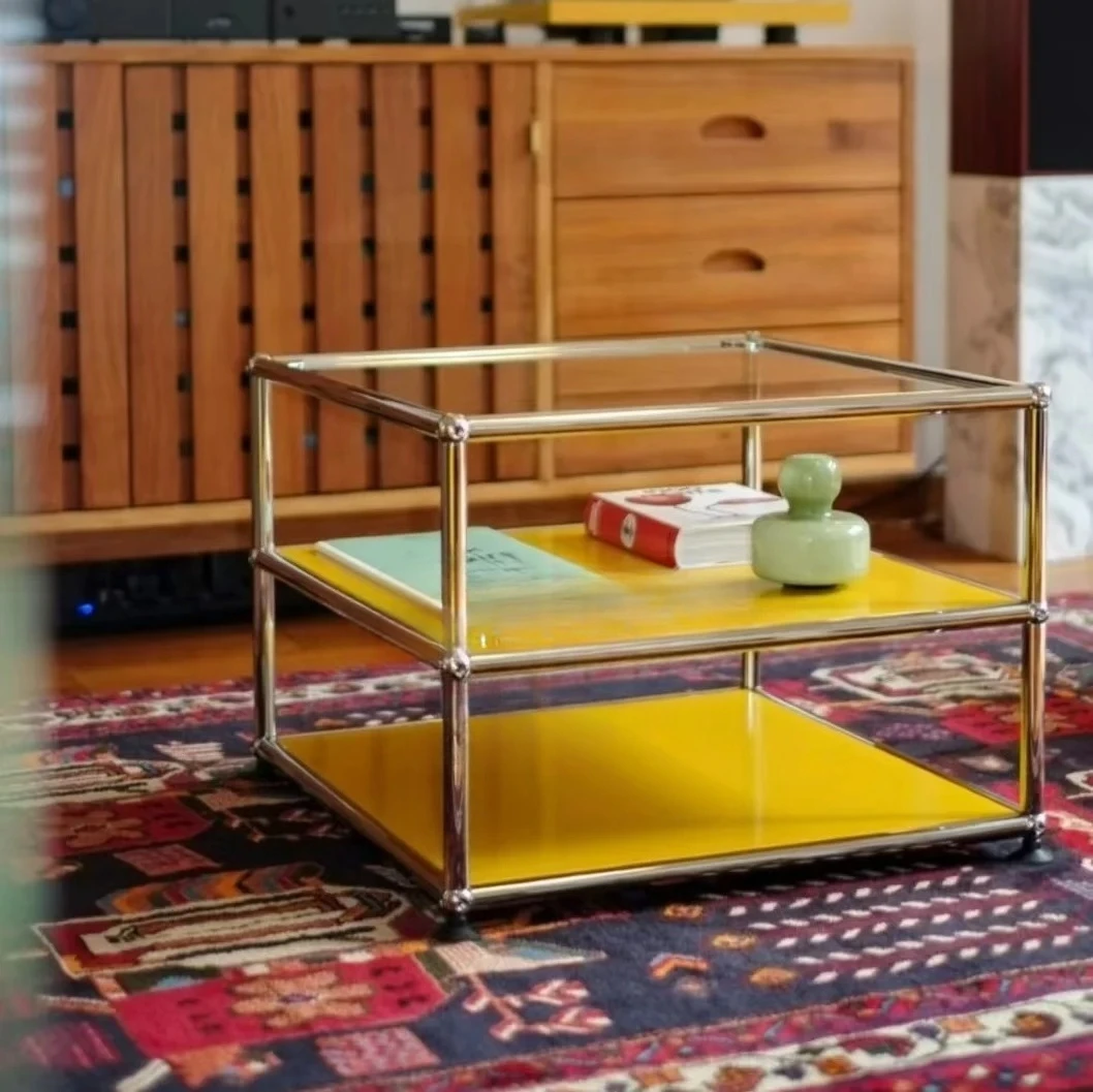 Metal stainless steel coffee table small apartment living room modern simple square coffee table