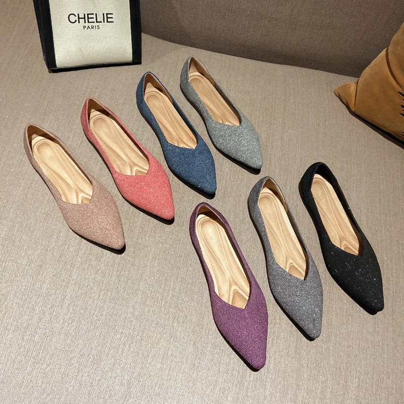 

Ультрамягкие комфортные женские туфли-слипоны с заостренным носком, вязаные, модные, трансграничные, без застежек