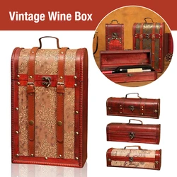Vintage Single/Double Red Wine Box Wooden Wine Box Retro Treasure Gift Xmas Wine Storage Box Case Bottles Package with Handle