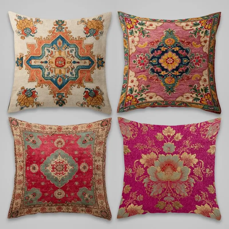 Decorative Boho Moroccan Floral Tapestry Throw Pillow Cover Set Cushions for Sofa Bedding Home Decor Accent Pillowcases