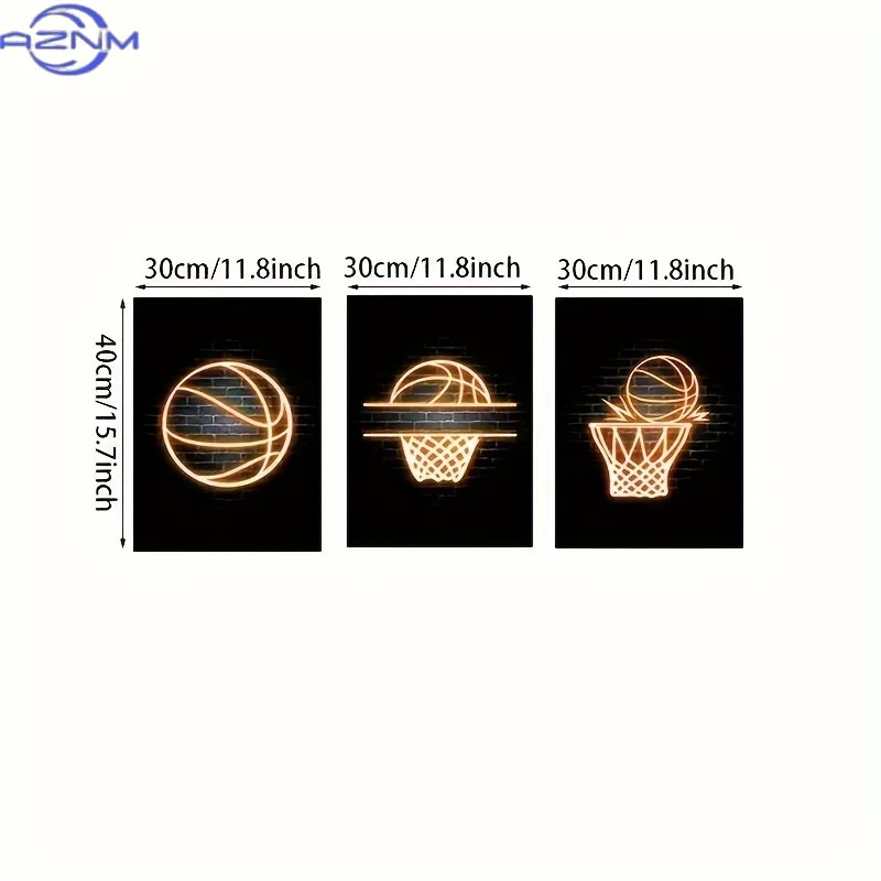 Neon  3pcs 2D/FLAT Basketball Posters And Prints Wall Art, Painting On Canvas, Modern Murals, Teenage Boys Room Decoration Pictu