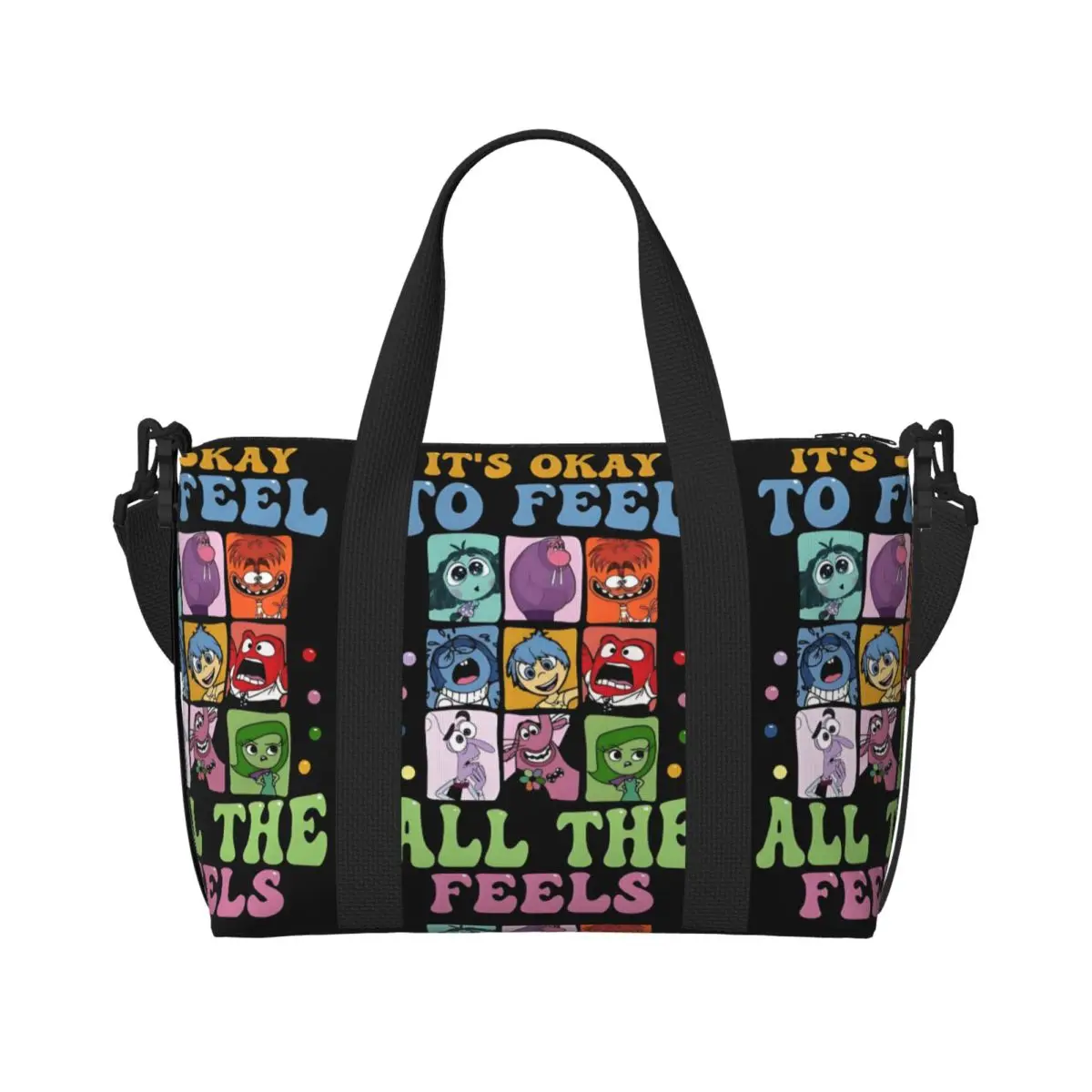 

Custom Inside Out Beach Tote Bag for Women Extra Large Gym Carry On Mood Anger Joy Sadness Travel Shopping Bags