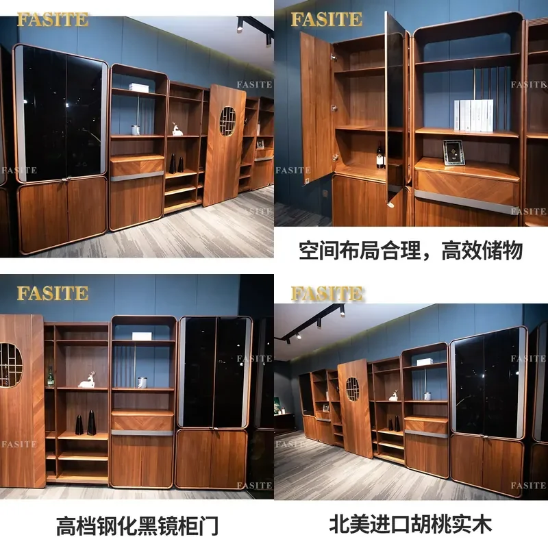For Modern New Chinese Style Wooden File Cabinet Data Storage Bookcase Office Background Furniture Durable Large Capacity