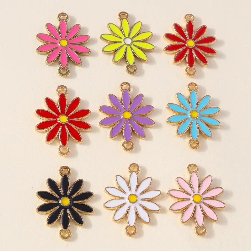 Leslie 10 Stück doppelseitige bunte Gänseblümchen-Blumenanhänger mit zwei Löchern für die Schmuckherstellung, Armband, Halskette, DIY-Schlüsselanhänger – Detail 3
