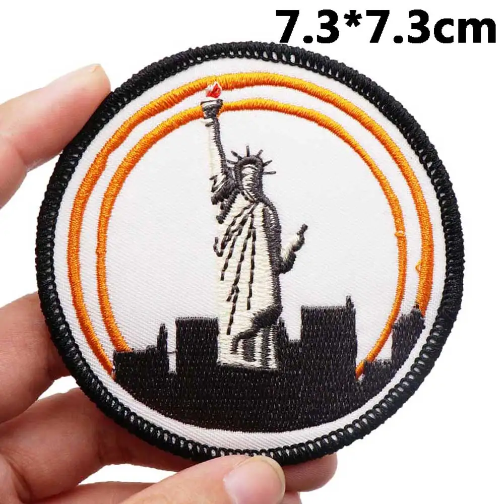 Statue of Liberty Embroidered Patches Applique Sewing Label punk biker Band Rock Clothes Badges with hook backing