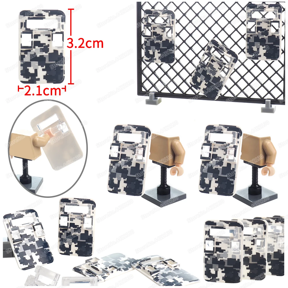 Camouflage Handheld White Shield Building Block Assembly figures Military Weapons Equipment Safety Model Children Gift Scene Toy