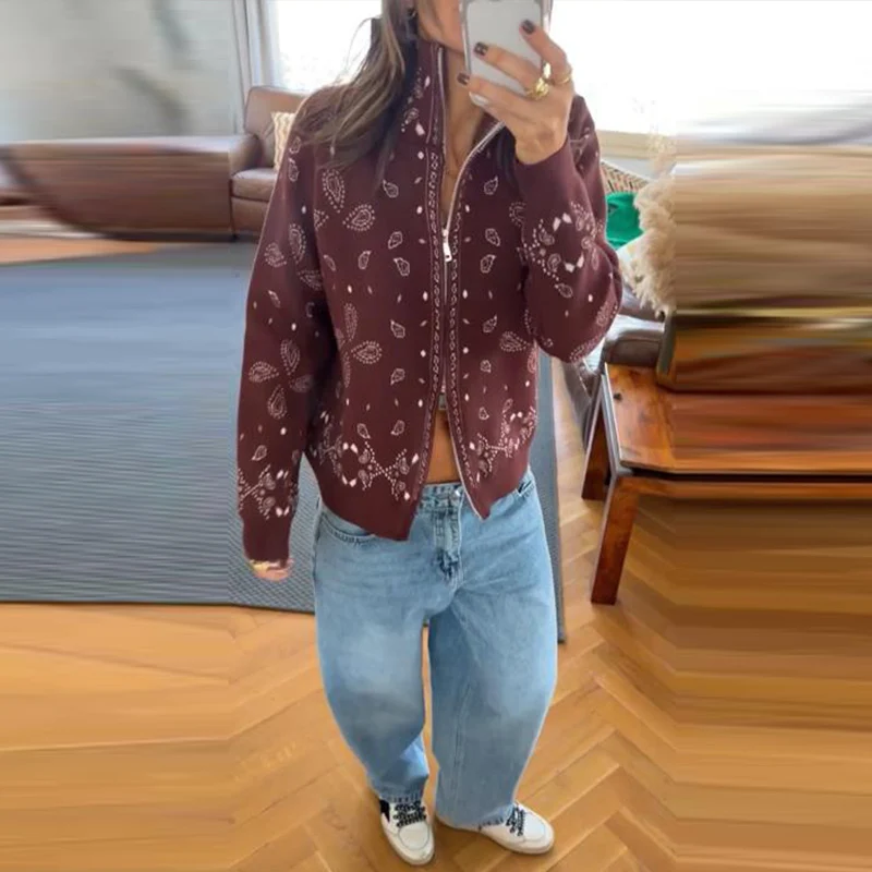 Boho Women's Knit Jacquard Cardigans Stand Collar Zipper Full Sleeve Female Sweater 2026 Autumn Lady Fashion Cozy Knitwear New 35 Sd79ff01f2a9240ff927fe887499b37278