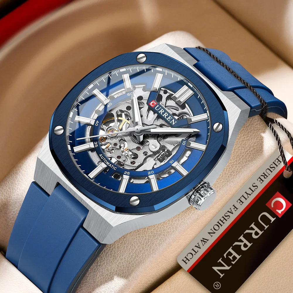 CURREN Watch for Men Automatic Mechanical Original Waterproof Silicone Strap Luminous Business Fashion clock