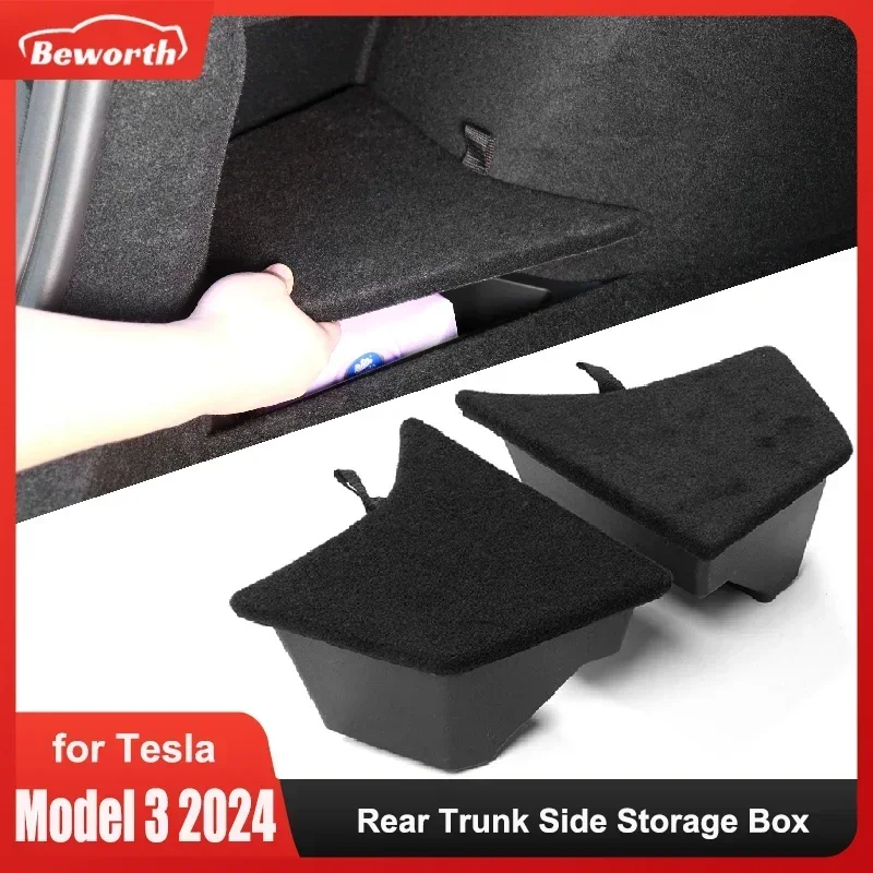 for Tesla Model 3+ Highland 2024 Rear Trunk Side Storage Box Multifunction with Lids Organizer Model3 Interior Accessories 2pcs