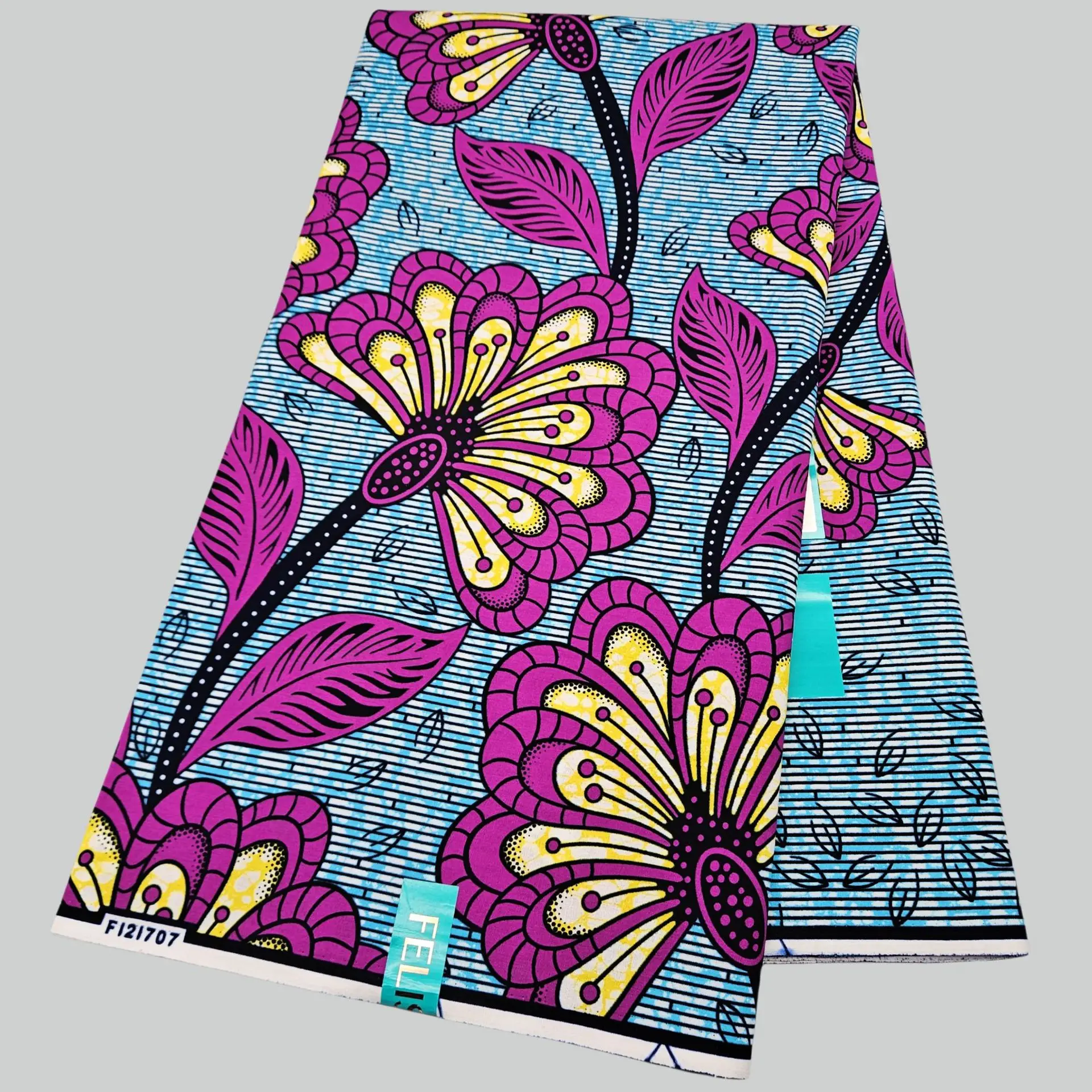

Blue African Style Wax Cotton Fabric with Purple Floral Print for DIY Summer Sewing Clothing Cushion Sofa 6Yards*115CM 24S R2174