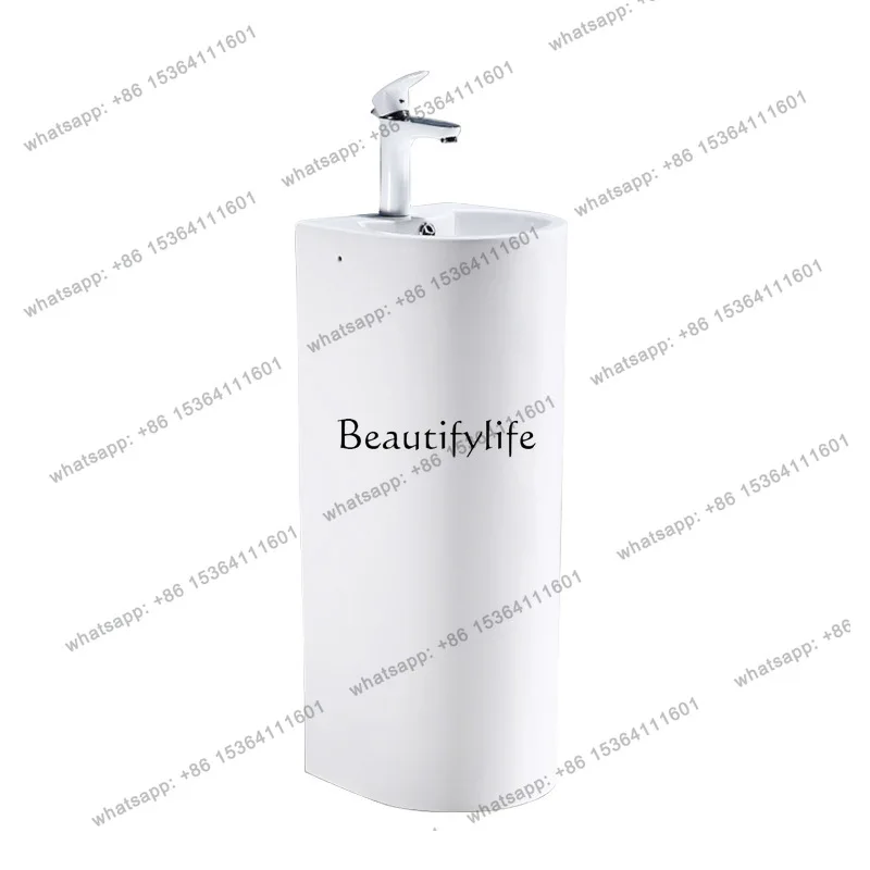 yj7 Ceramic white single-hole column basin integrated hotel engineering floor-to-ceiling outdoor one-piece washbasin washbasin