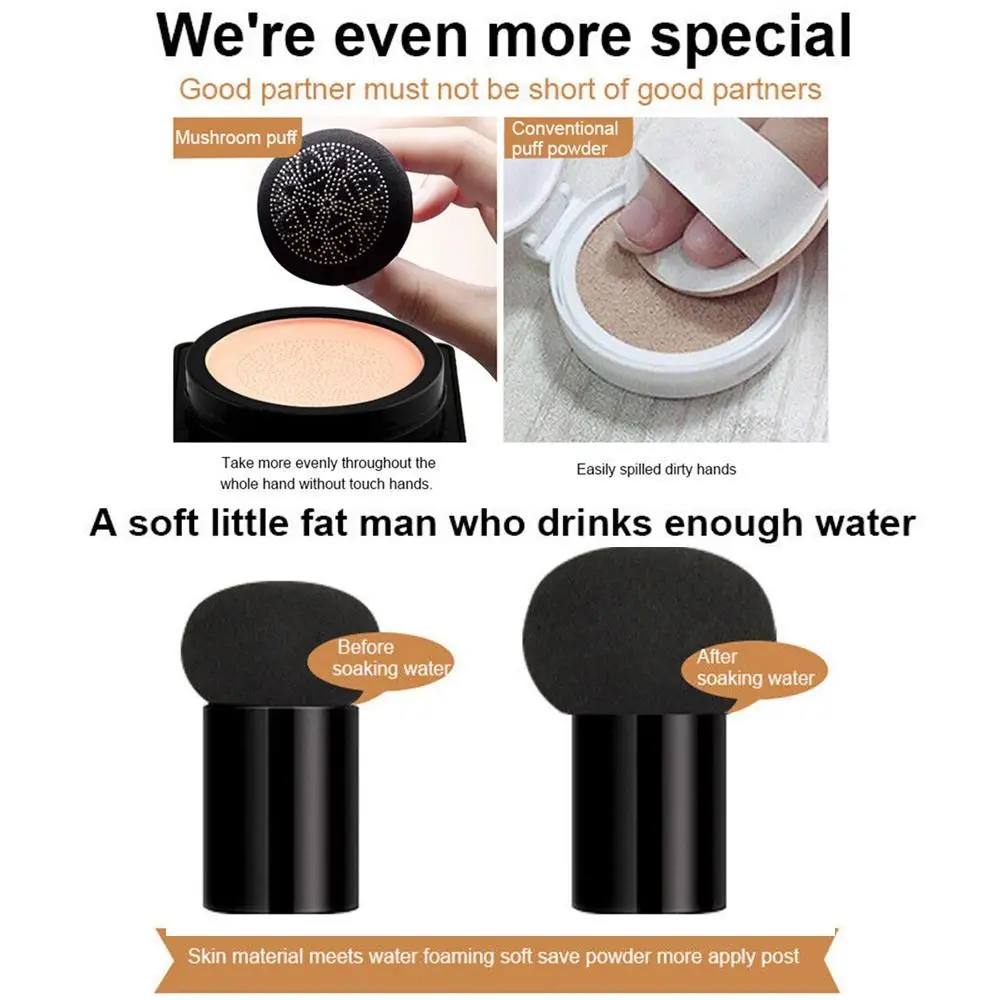 Fond de teint pour le visage, coussin d'air éclaircissant, crème Bb, fond de teint hydratant, avec éponge bouffante de champignon, correcteur