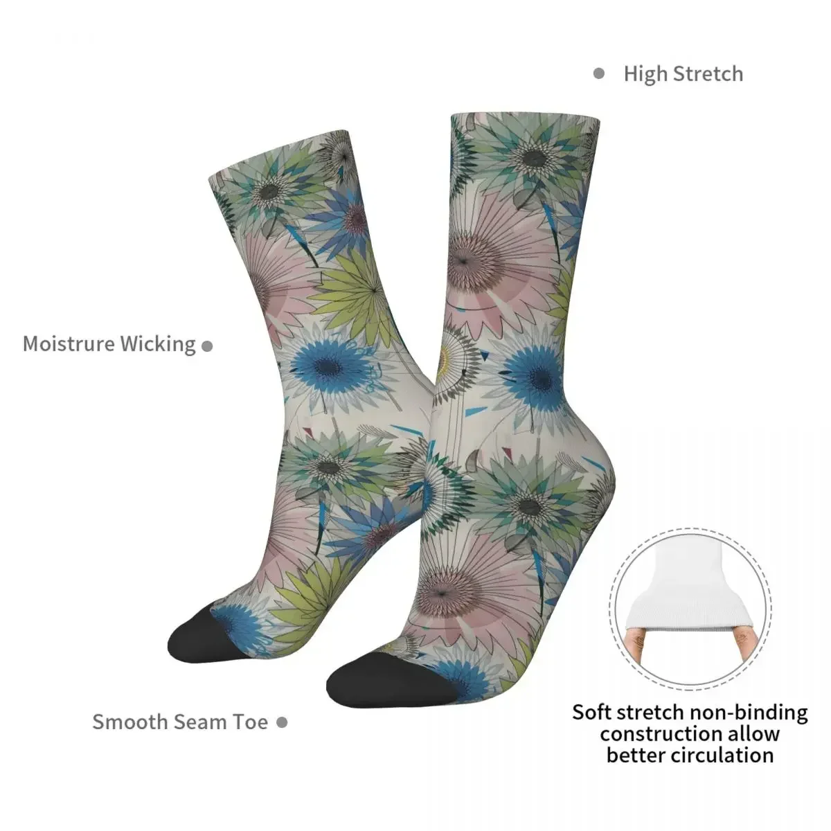 Vibrant Botanical Mosaic Exploring Geometric Florals Socks Super Soft Stockings All Season Long Socks for Woman Birthday Present