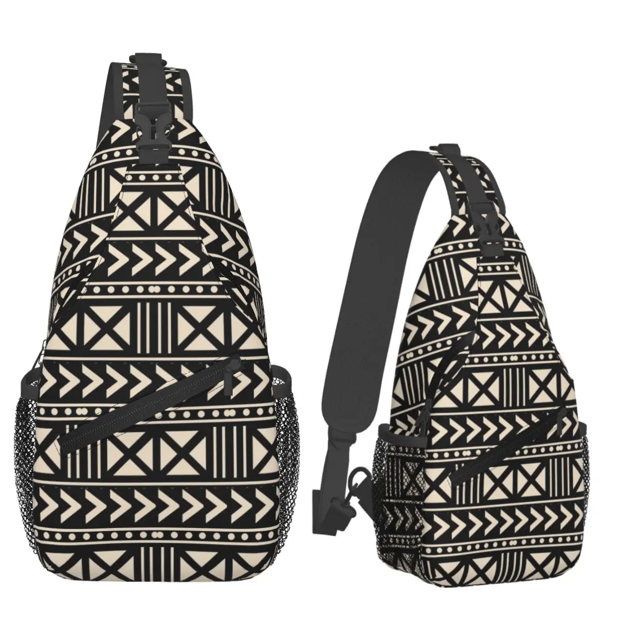 

Африканская грязевая ткань, черно-белая трендовая нагрудная сумка, мужской рюкзак через плечо, нагрудная сумка, дорожный походный рюкзак, сумка на плечо