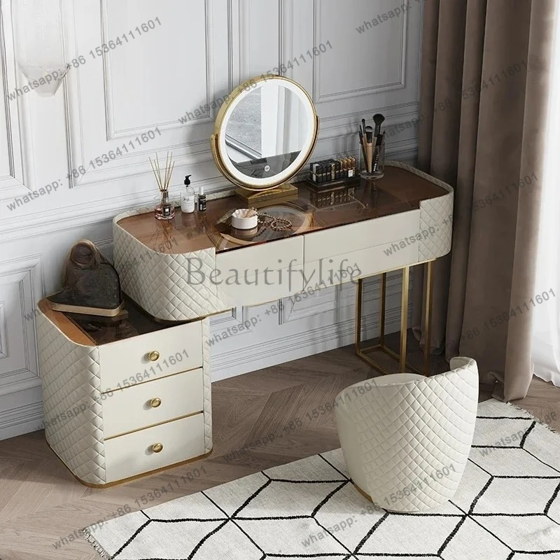

FG10Light luxury tempered glass solid wood dresser simple log modern bedroom makeup table small apartment