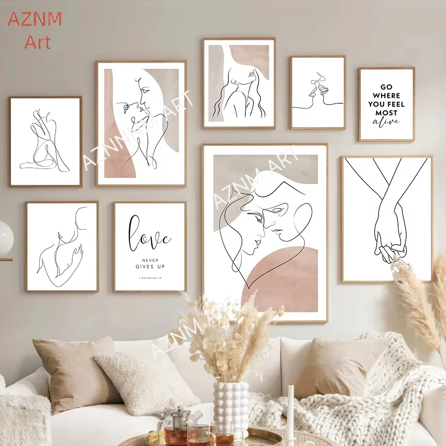 Abstrakte Linien-Gesichter-Malerei auf Leinwand: Nordische Ästhetik Poster und Drucke Wandbilder für Wohnzimmer-Dekoration