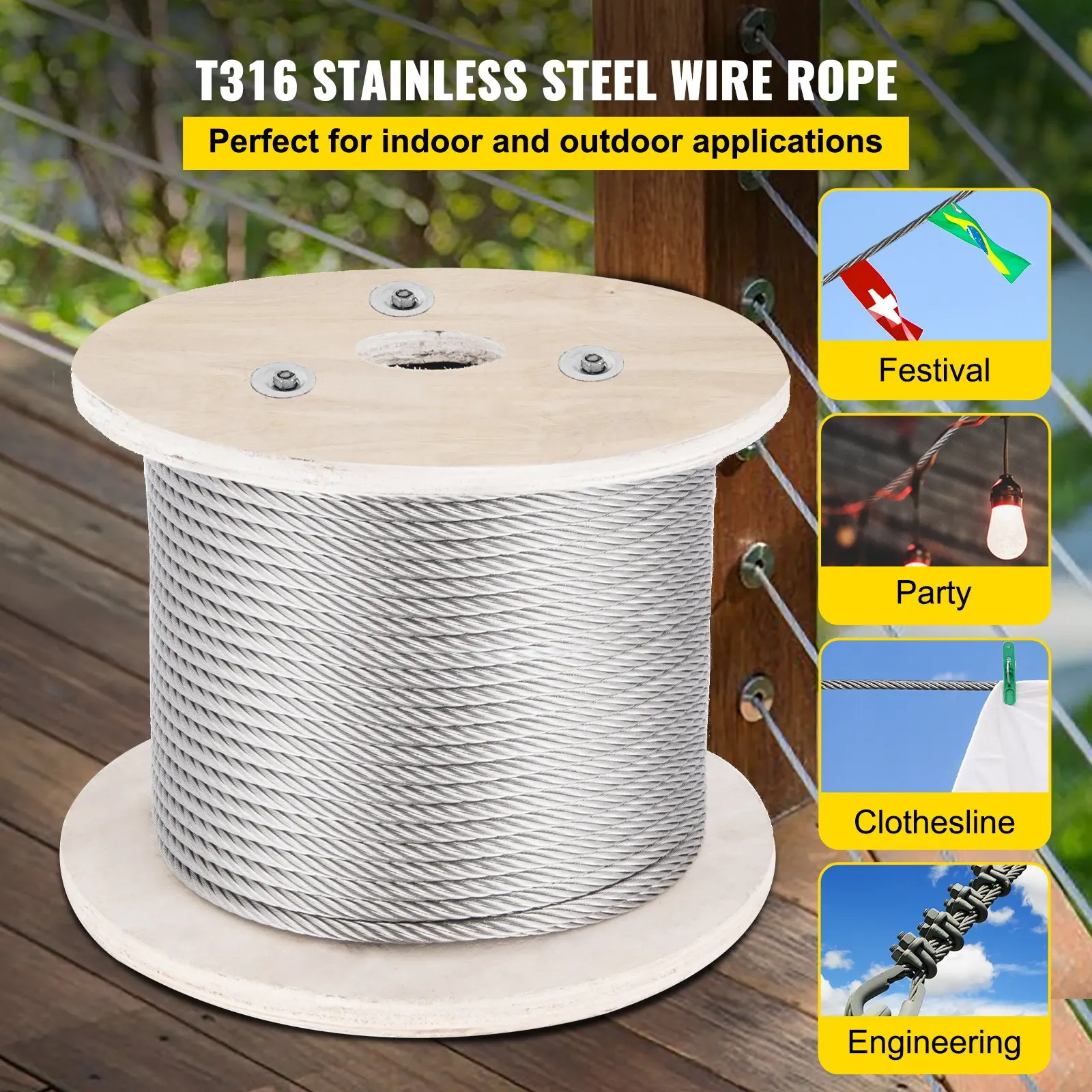 

5/32 Stainless Steel Cable, 500FT T316 Wire Rope 1x19 Marine Grade Steel Cable For Deck Railing Brackets Handrail Stair DIY