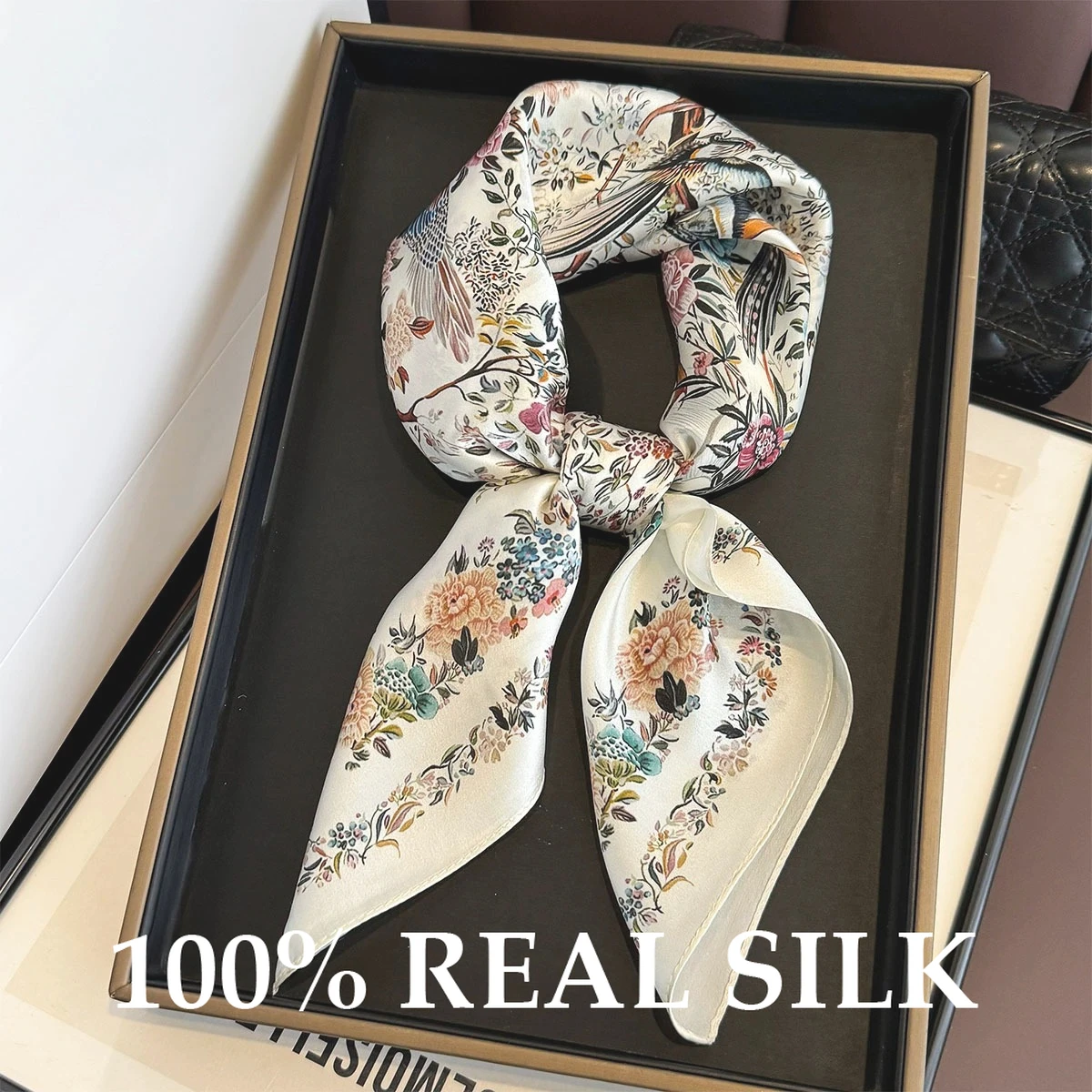 

Fashion 100% Nature Real Silk Square Scarf Women Female Foualrd Lady Small Scarves Shawl Bandana Hijab Pashmina Poncho Bufanda