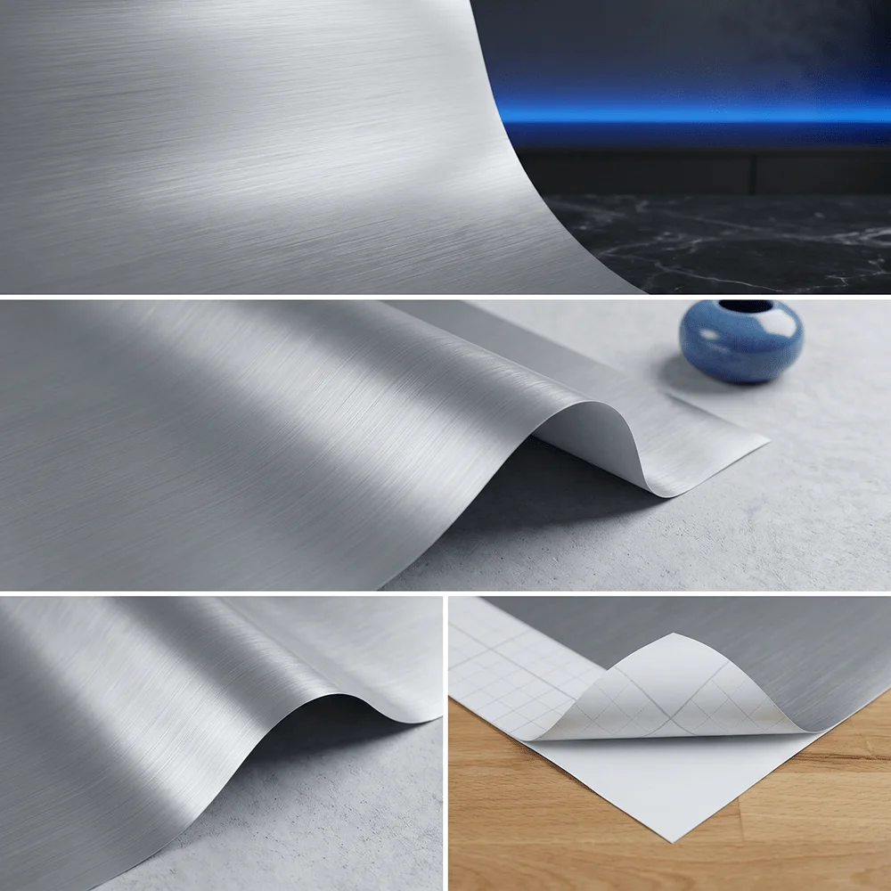 Stainless Steel Look Silver Foil Self-Adhesive Contact Paper High Temperature Resistant for Stove Cabinet Wall Cover