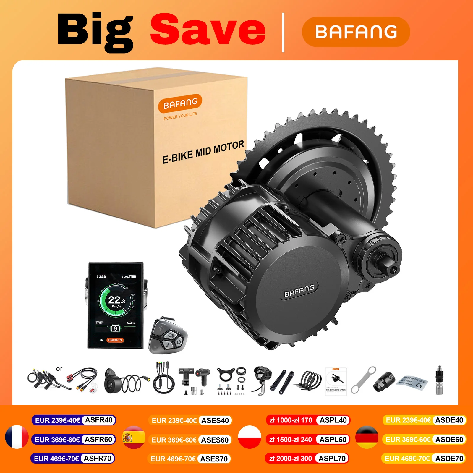 Bafang Engine 250W 350W 500W 750W 1000W Motor Kit 36V 48V 52V Mid Drive Electric Bike Conversion Kits 8fun BBS01B BBS02B BBSHD