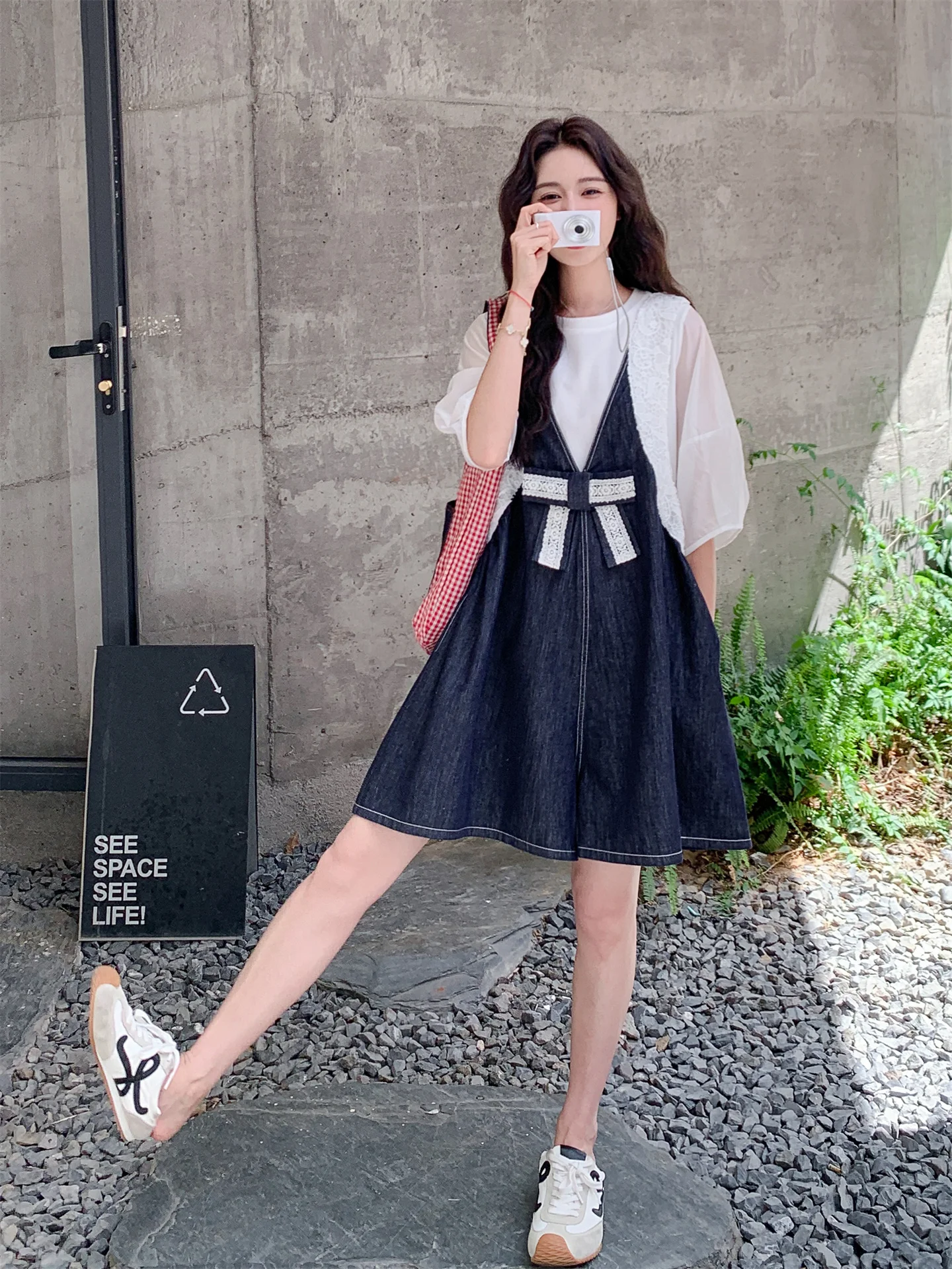 Summer  Knot Denim Overalls Women's Faion Set Two-Piece Suit Not Matched with Others Anti-Aging Trendy Ensemble