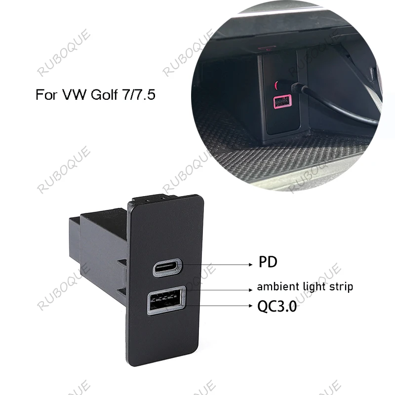 1PC Schnell Auto Ladegerät Dual USB QC 3,0 Typ C Interface Buchse Auto Telefon Schnelle Lade Adapter Taste Für Volkswagen Golf 7/7.5