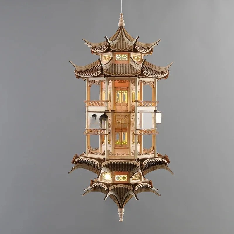 A  New Chinese-style solid wood ancient building octagonal pavilion decorative ornaments study living room entrance